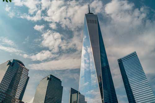 One World Trade Center, also known as the Freedom Tower, is the main building that replaced the original World Trade Center’s Twin Towers, which were destroyed in the terrorist attacks of September 11, 2001, in New York City. 